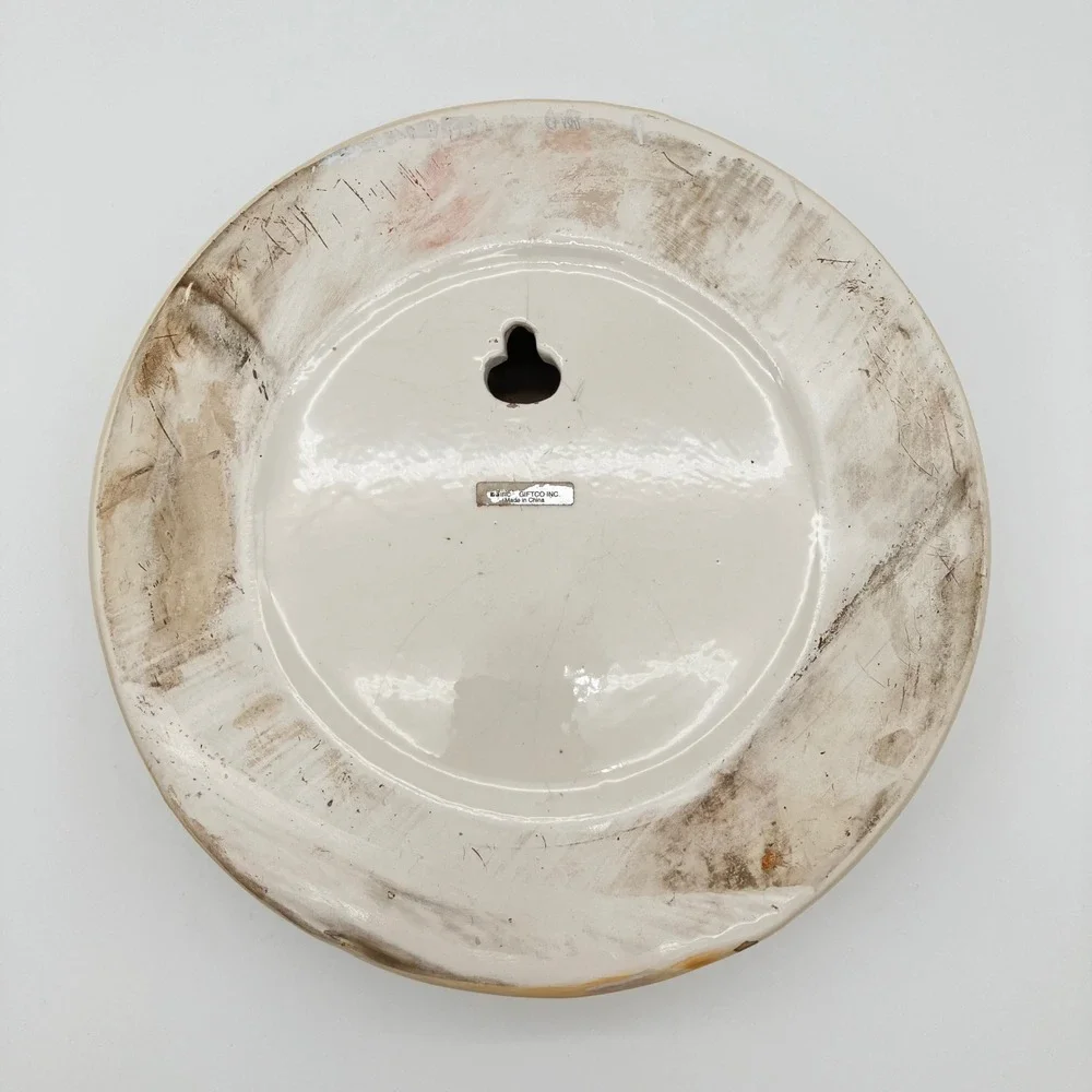 Giftco Ceramic Wall Pocket Planter Vintage 9in Tan Straw Hat Floral Ribbon